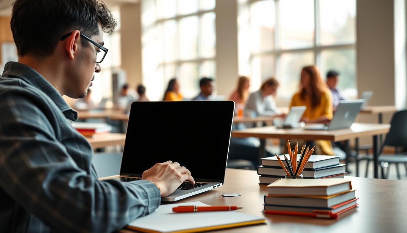 Student using a study guide to organize academic notes